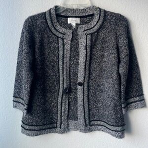 Foxcroft sweater Petite Small Gray and black cardigan 3/4 sleeve softgirl
